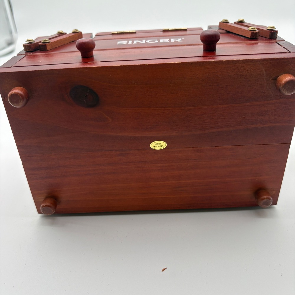 Singer Wooden Sewing Box Cantilever Accordion Jewelry Chest Cherry Finish 10.5in - Picture 10 of 10